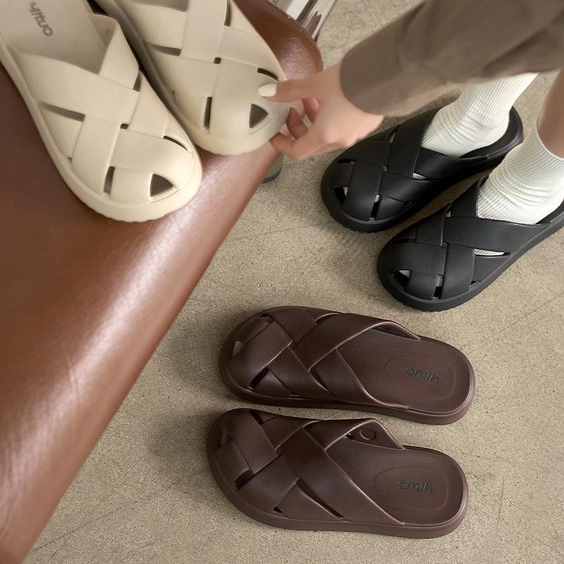 Ретро стиль сумка голова тапочки женские домашние комнатные нескользящие прохладные тапочки для улицы продвинутое чувство дышащие не пахнущие ноги тапочки мужские