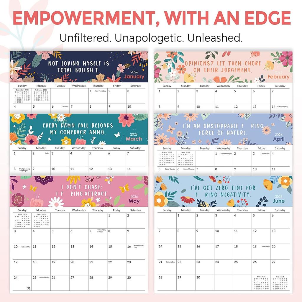 SKYDUE Small Desk Calendar 2025-2026 - 8" x 7", Sept 2025 to Dec 2026 with Sassy & Motivational Quotes, Thick Paper Standing Flip Desktop Calendar