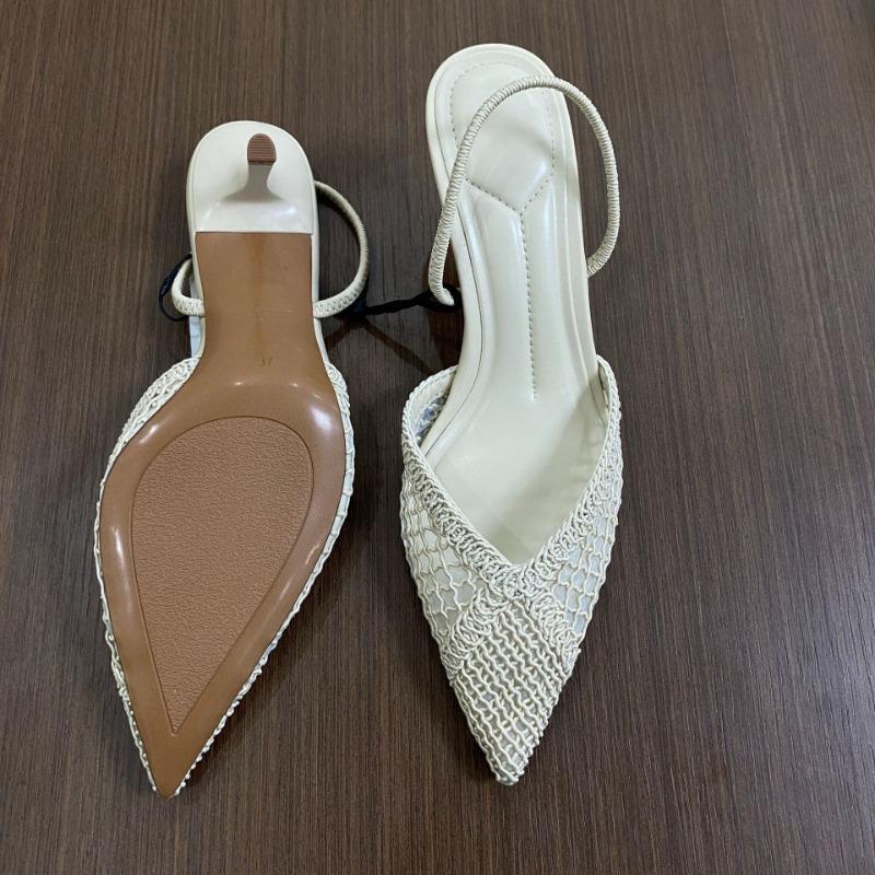 Fashion Brand Hollow Out Woven High Heels Women Summer Sandals Pointed Toe Breathable Light White Wedding Party Office Lady Dress Shoes