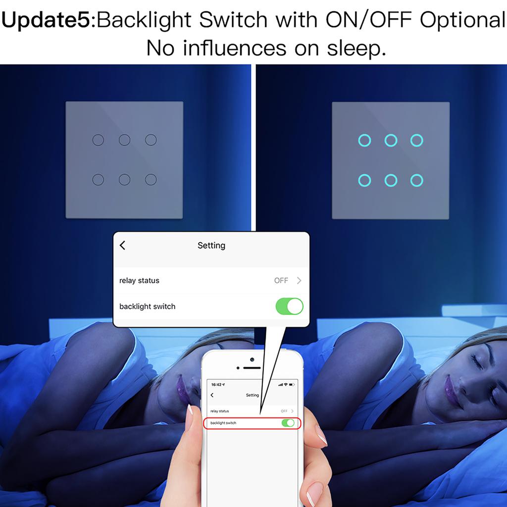Tuya Moes Glass WiFi Wall Touch Panel Smart Light Switch 6 Gang RF Wireless Muilti-Control Compatible with Alexa Google Home