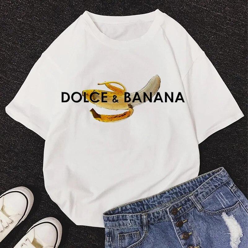 Dolce Banana Anime Printed T Shirts Womens Creativity Breathable Tshirts Fashion O-Neck Shirts Cartoons Brand Female Tops