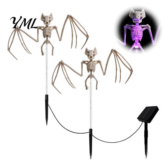 Outdoor Spooky Garden Ornament Solar Halloween Bat Lights, Realistic Skeleton Pathway Decor, Waterproof LED Strange Green Light Props Stake
