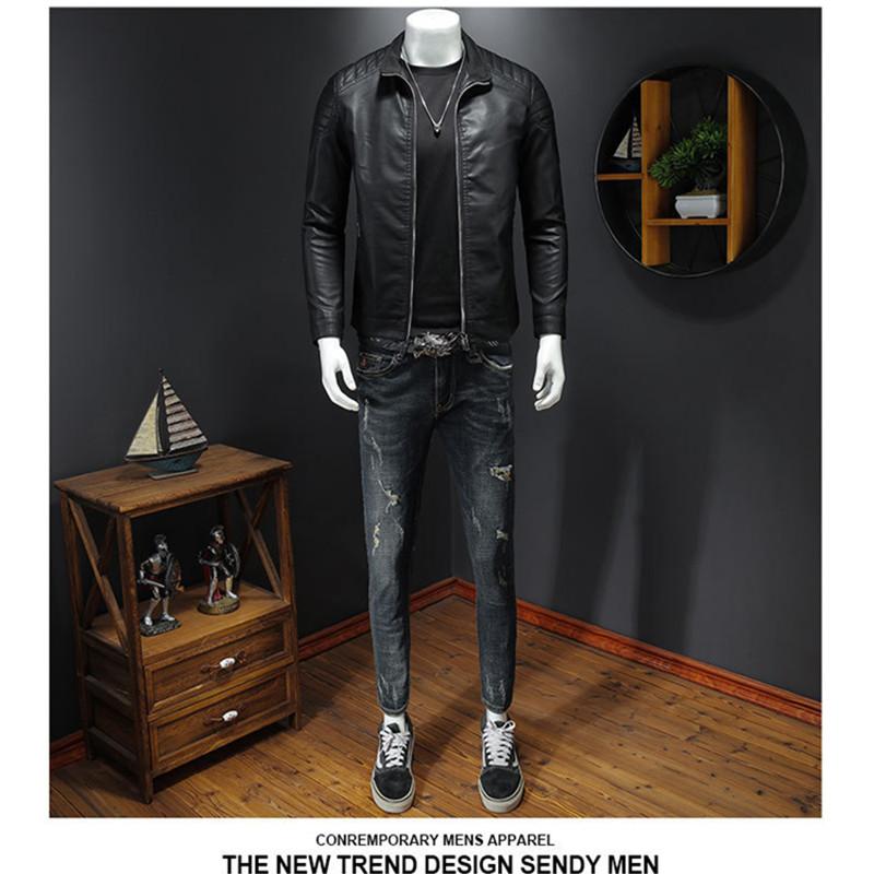 Новая весенняя мужская кожаная куртка с воротником-стойкой