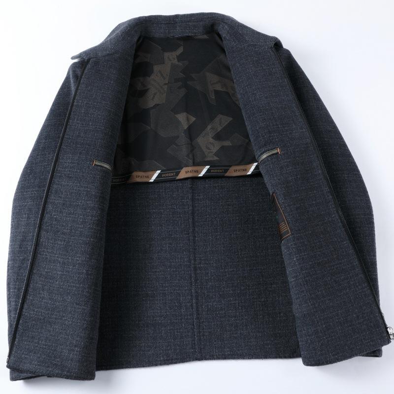 Мужская двусторонняя кашемировая куртка осень-зима для пап среднего возраста повседневное шерстяное пальто деловой лацкан короткий топ