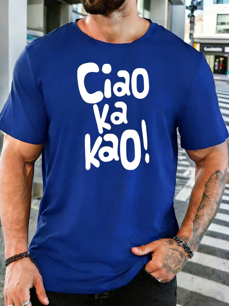 Unisex Crew Neck Tee Ciao Ka Kao Funny Text Print Short Sleeve Top Summer Street Style Outdoor Daily Soft Loose Basic Casual Wear