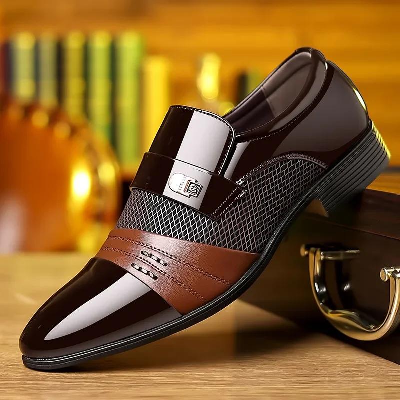 2024 Men's Formal Leather Shoes Black Pointed Toe Men Loafers Party Office Business Casual Shoes for Men Oxford Shoes Dress Shoe