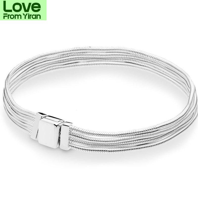 Original Rose Gold Woven Mesh Reflexions Multi Chain Bracelet Fit 925 Sterling Silver Bangle Bead Charm Diy Jewelry
