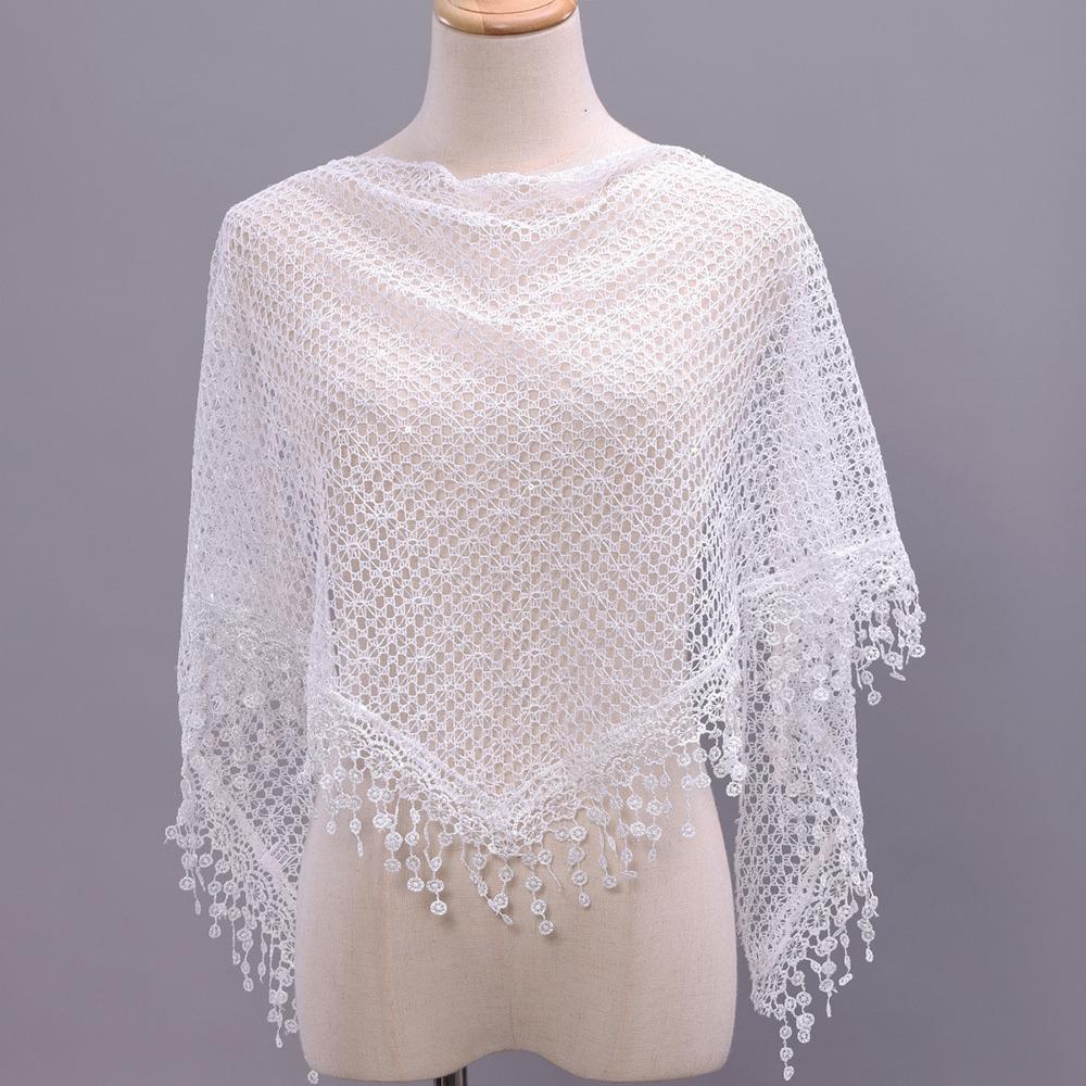 Elegant Lace Flower Tassels Lace Head Scarf Breathable Sequin Decor Scarf  Women Wedding