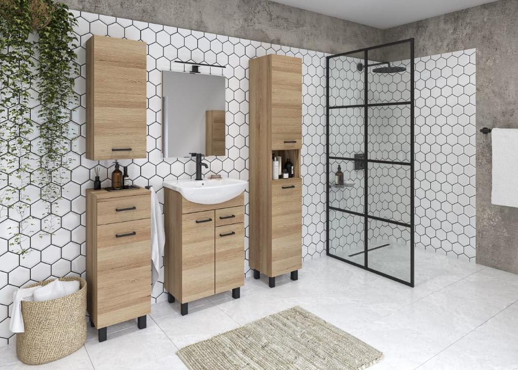 Bathroom cabinet with washbasin on legs, craft oak, 50 cm, Mea