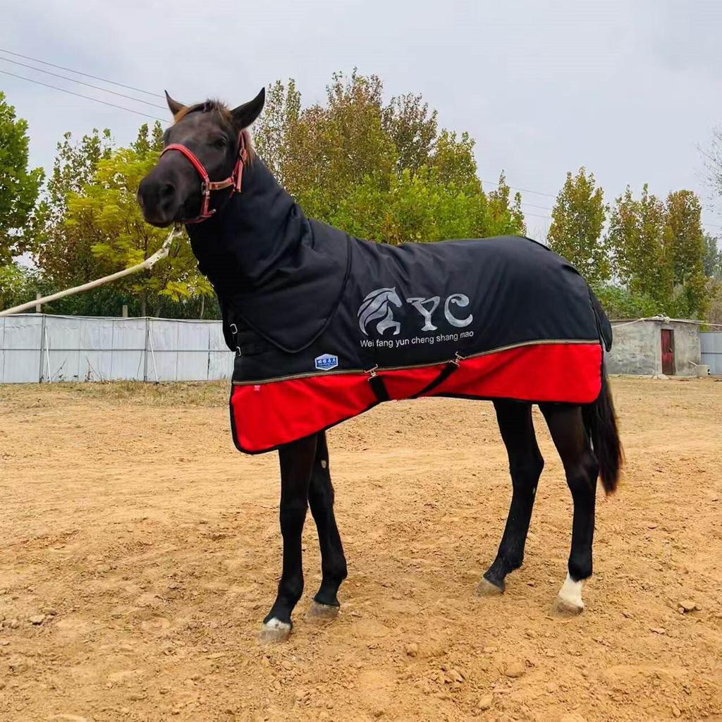 Теплый ветрозащитный водонепроницаемый утолщенный зимний попона для лошади с большой защитой шеи