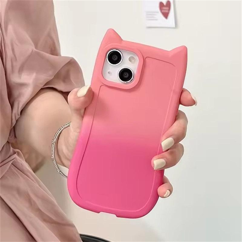 Стильный чехол с милыми кошачьими ушками и градиентом для iPhone 15 14 13 12 11 Pro Max XS X XR 7 8 Plus, мягкая матовая силиконовая задняя крышка