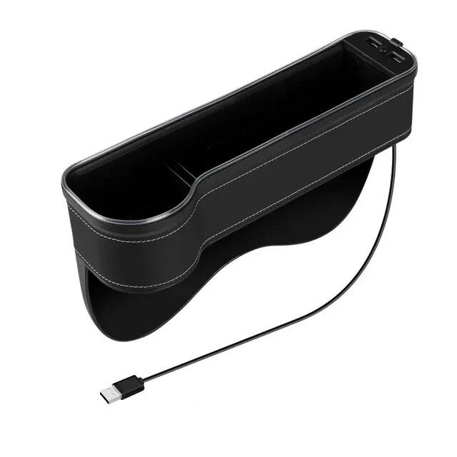 Car Crevice Storage Box with 2 USB Charger Colorful LED Seat Gap Slit Pocket Seat Organizer Card Phone Bottle Cups Holder