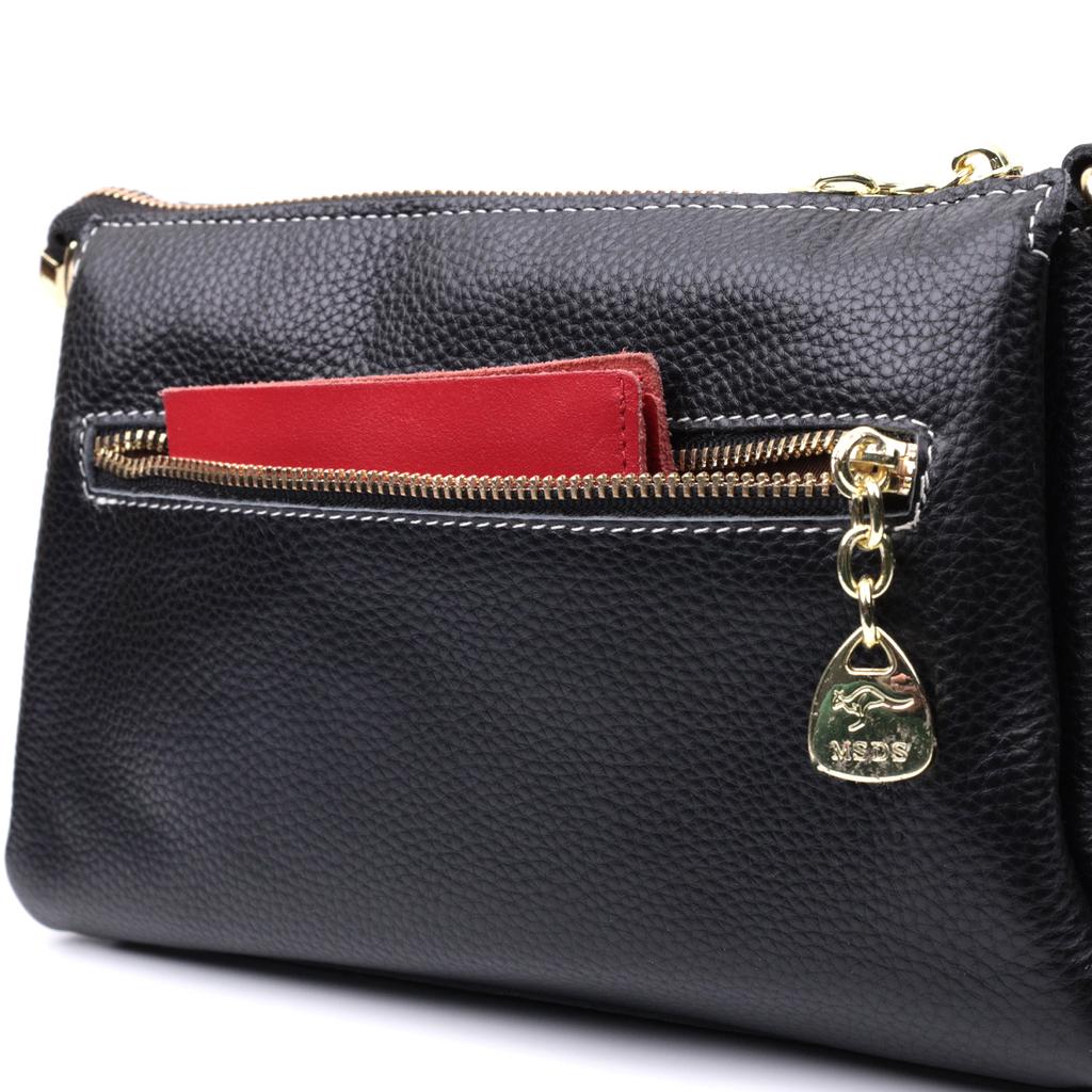 Women's Bag with Metal Decoration In the Middle Made of Genuine Leather Vintage 22607 Black