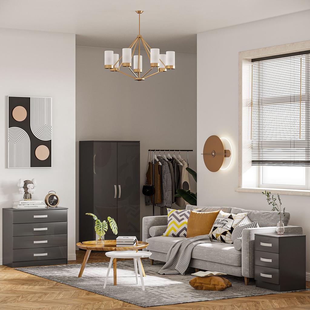 Set of 2 Modern Nightstands with 3 Drawers for Bedroom and Living Room in Particleboard, 40x36x56 cm, Grey