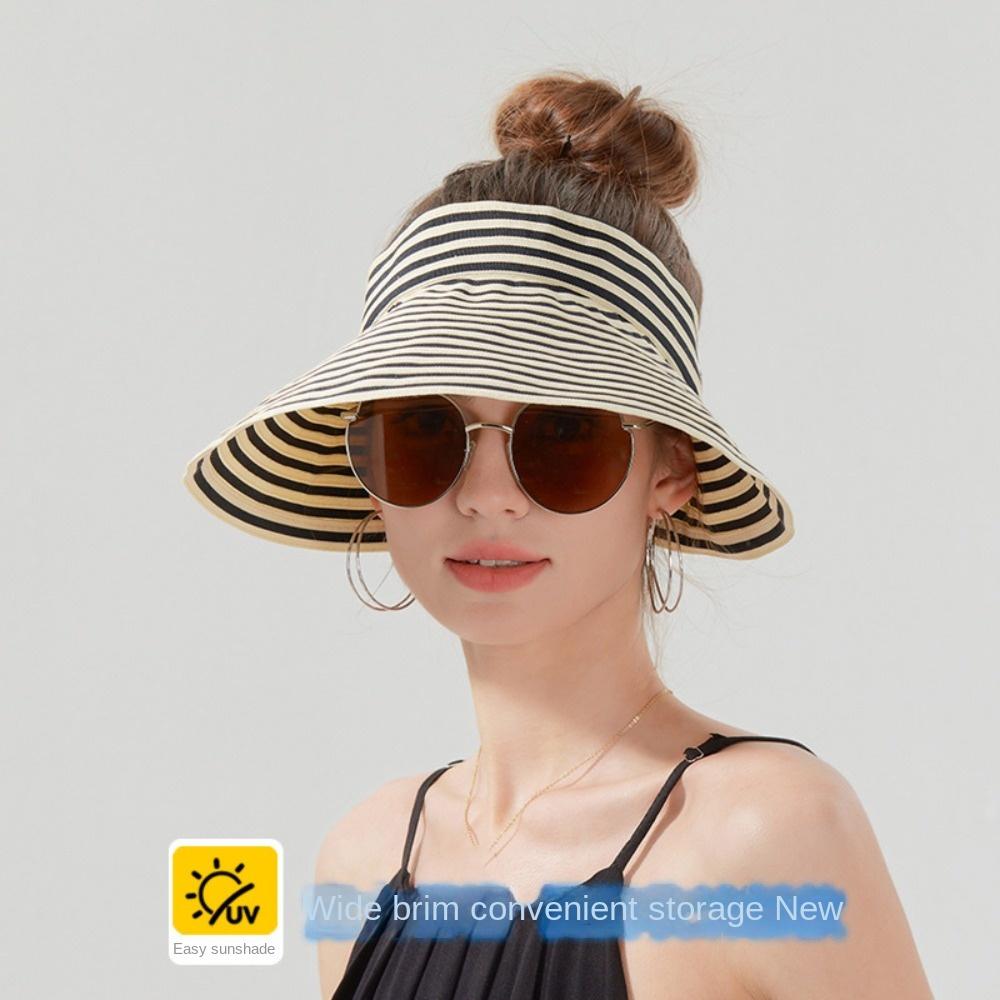 Anti-UV Stripe Empty Top Hat Foldable Sun Protection Cap Simple Sunscreen Hat  Outdoor