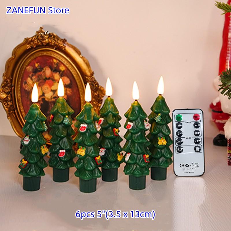Christmas Tree LED Candles Flameless Green Led Candlesticks with Timer Remote Christmas Tree 3D Flickering LED Flameless Candles