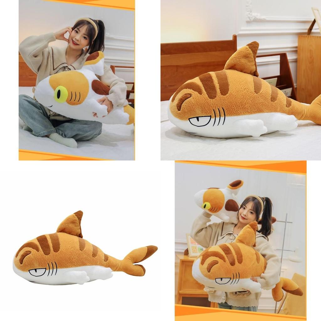 Huggable Shark Cat Plush Doll Cozy Pillow Perfect For Bedside Companion Sleep