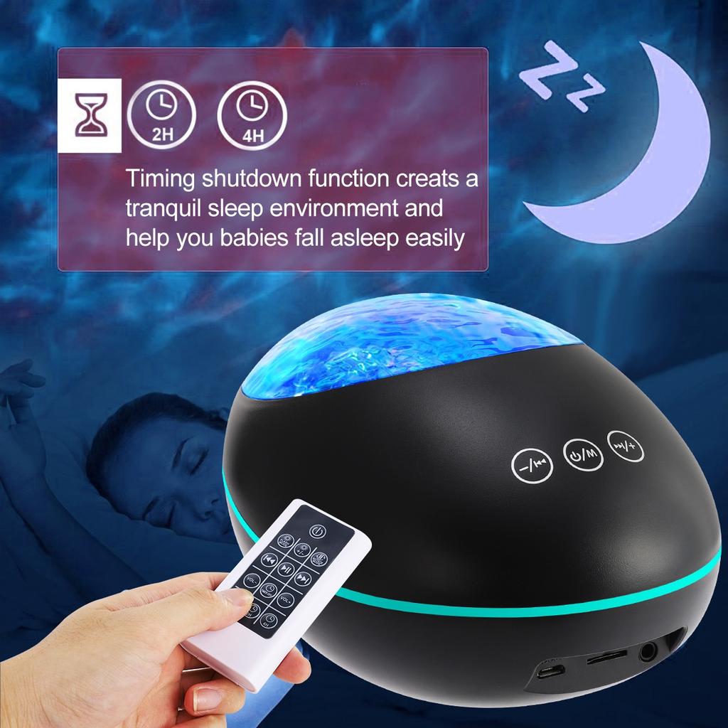 Проектор Lucky Stone Ocean Wave, 12 светодиодов, 8 цветов, меняющийся пульт дистанционного управления, ночной световой проектор, встроенный музыкальный плеер, Bluetooth 5.0, 8 режимов освещения