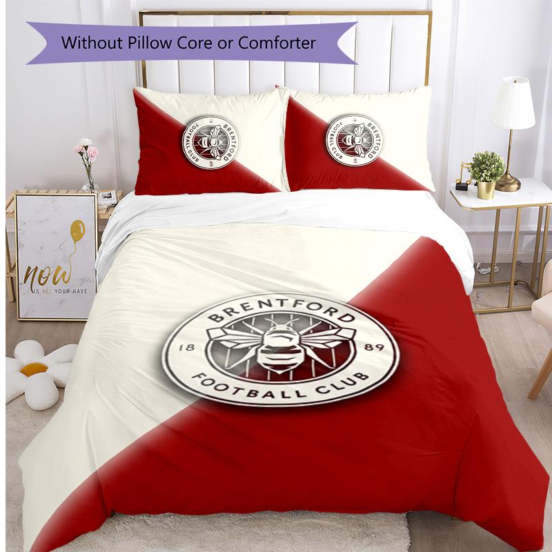 Brentford Football Printed 3 Pieces Bedding Set, Comfortable Skin Friendly Bedroom Duvet Cover Set