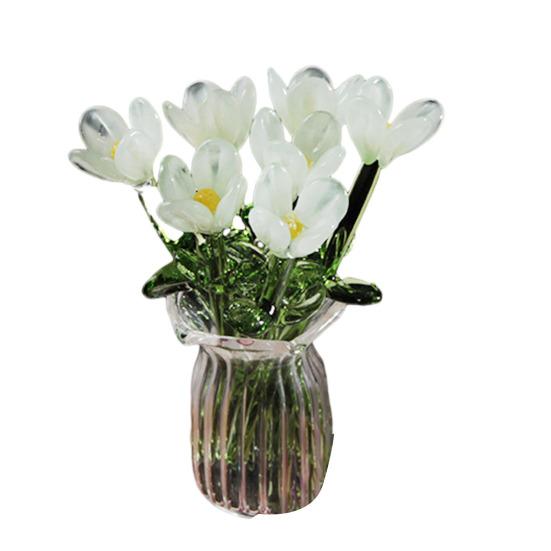Glass Flower Bouquet with Vase Hand-Blown Mini Flower Decoration Home Living Room Handmade Simulation Floral Ornament with