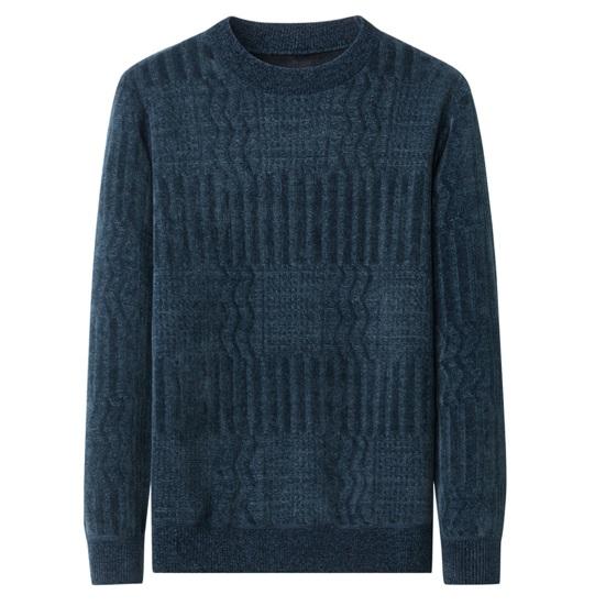 Осень-зима мужской свитер с круглым вырезом вязаный толстый теплый с длинным рукавом сплошной цвет плюс размер средней длины эластичный повседневный пуловер мужской свитер