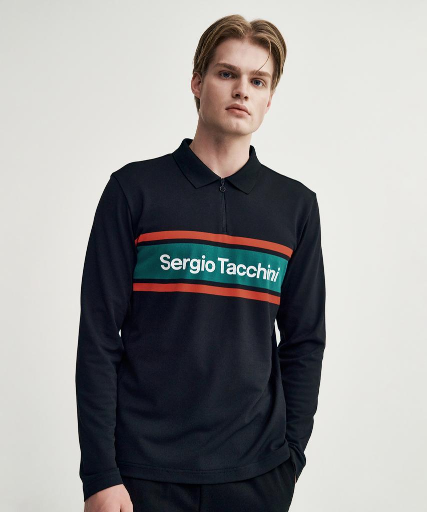 Мужская футболка-поло SERGIO TACCHINI с длинным рукавом, на молнии, из пике, с логотипом M Flag