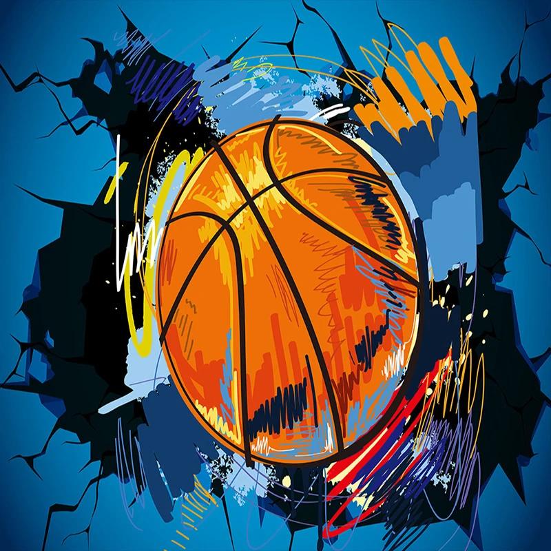 3d Photo Wallpaper Modern Simple Basketball Broken Wall Mural Graffiti Art Wall Painting Wallpaper