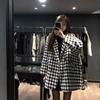 Women's Loose Fit Houndstooth Plaid Wool Coat - New for Autumn/Winter 2024, Korean Style, Mid-Length.