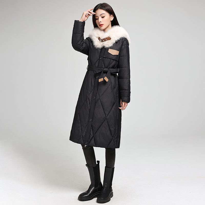 Элегантное и стройнящее длинное пуховое пальто с большим меховым воротником для женской зимней моды