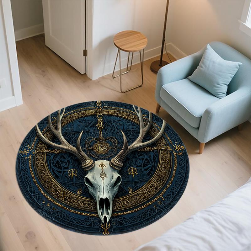 Animal Skull pattern round rug,Carpet Rug for Living Room Bedroom Sofa Playroom Decor,Non-slip Floor Mat,Holiday Gifts and Birthday Gifts