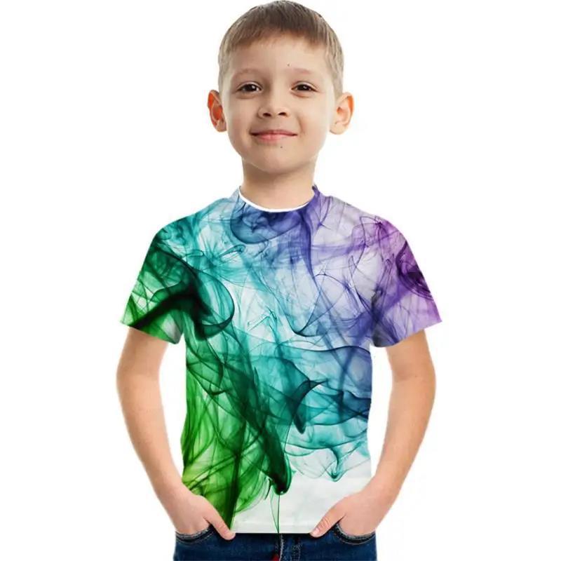 Летний топ с круглым вырезом, 3D геометрическим граффити-принтом, модный, повседневный, с коротким рукавом, детская футболка для мальчика