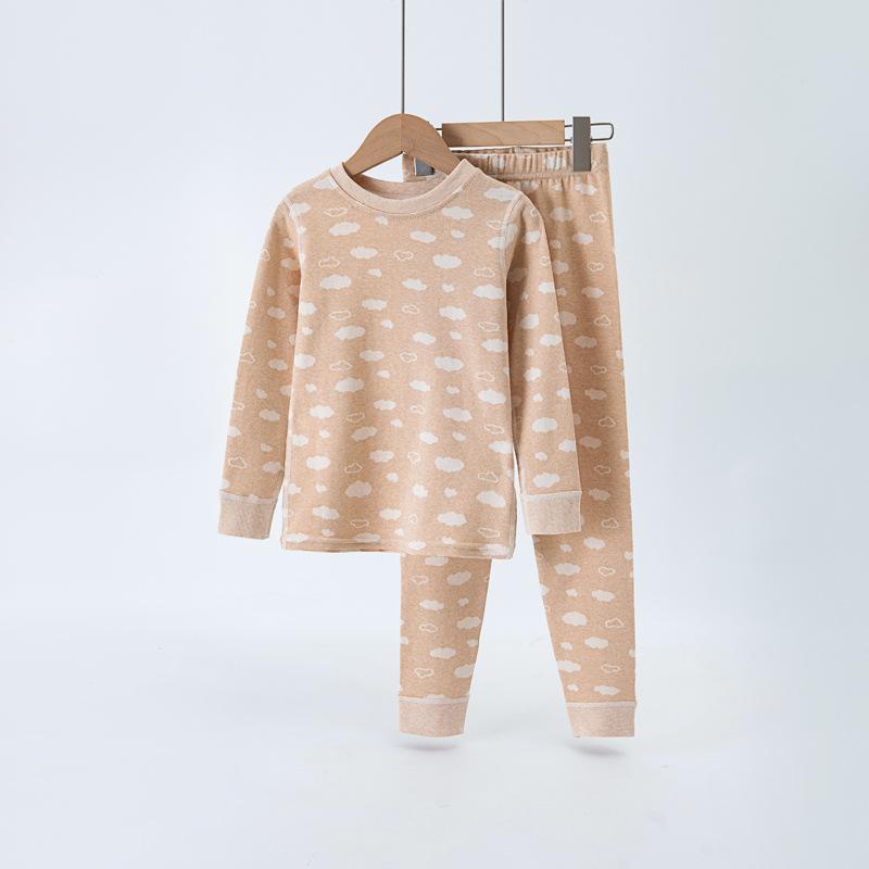 Colored Cotton Kids' Underwear & Pajama Set - Round Neck, Warm Autumn & Winter Wear for Girls and Boys
