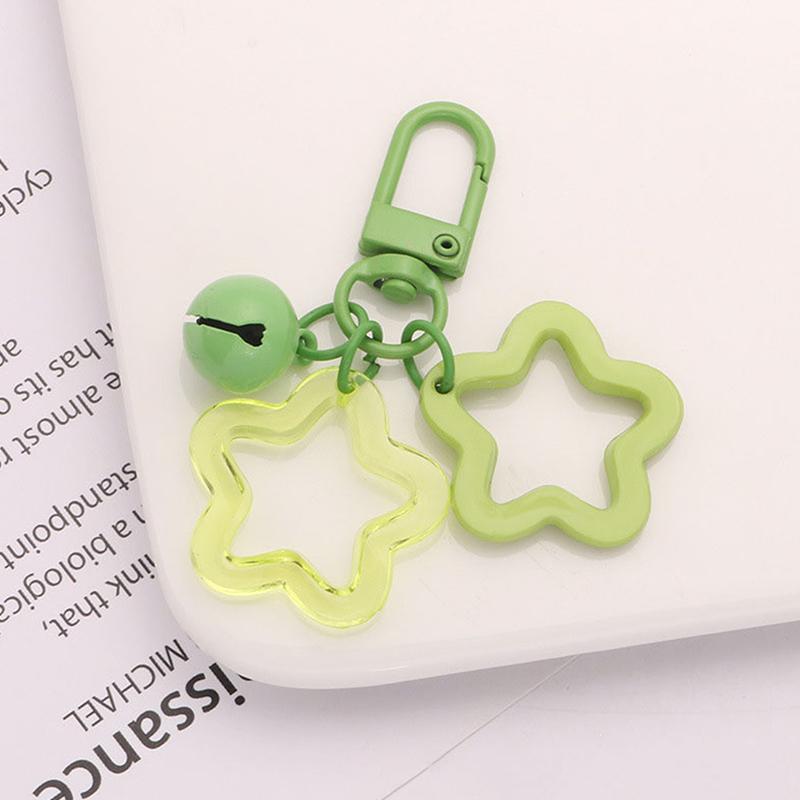 Hollow Five-Pointed Star Bell Pendant Car Hanging Keychain Candy Color Bag Keyring Diy Jewelry Making Key Ring For Women Girl