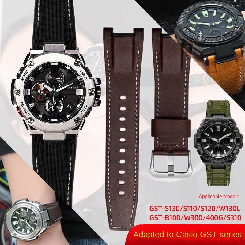 Оригинальный кожаный ремешок для часов Casio G-SHOCK GST-210/W120L/S130L/S310 GST-B100 W300/400G С вырезами Мужской ремешок 26 мм Аксессуары
