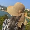 Breathable Straw Weaving Beach Hat Hollow Out Foldable Bucket Hat Bow Fisherman Cap Spring