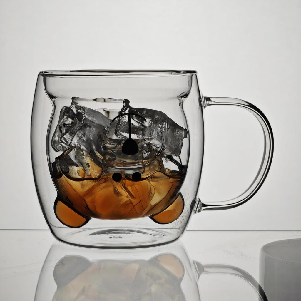 Nishida Glass Bear Cup Cup Set Cute Glass with Insulates Hot and Cold and Bear Mug Mug Double-Walled Heat-Resistant & (250ml) Double-Walled