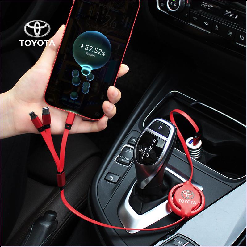 3in1 Retractable Fast Charge Data Cable USB Android Type-C IPhone for Toyota Trd GR Corolla Yaris Chr Auris RAV4 Land Cruiser Camry Highlander