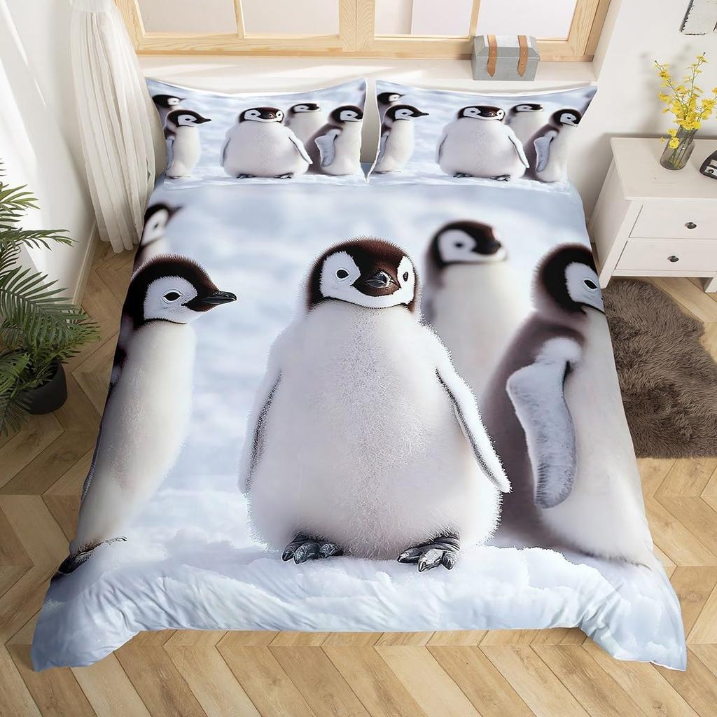 Cartoon Penguin Duvet Cover Polar Animal Watermelon Bedding Set for Boys Girls Room DecorArctic Wildlife Fruit Comforter Cover
