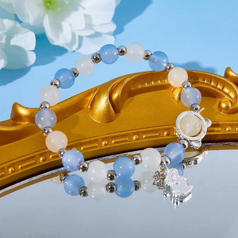 Rabbit Pendant Opal Beaded Bracelet Ins Aqua Blue Moonstone Hand String Chain For Girlfriend Couple'S Gifts Jewelry