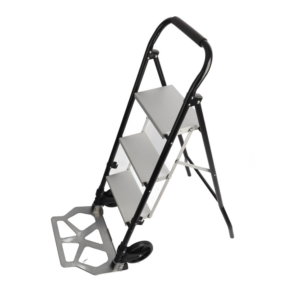 Foldable 3 Step Ladder Ergonomic Portable Non Slip Space Saving 3 Step Folding Stool Ladder Cart for Home