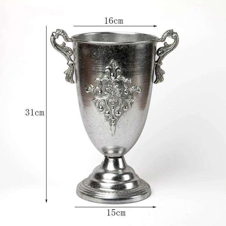 Vintage Classic Silver Iron Flower Vase Decoration Home Room Table Flowerpot Ornaments Office Store Flower Arrangement Crafts