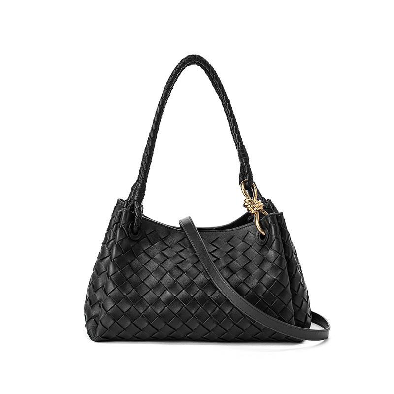 Новая оригинальная женская сумка из натуральной овчины, сумка-парашют среднего размера, ручная работа, плетеная сумка с металлической пряжкой, сумка-тоут на одно плечо и для ношения в руке