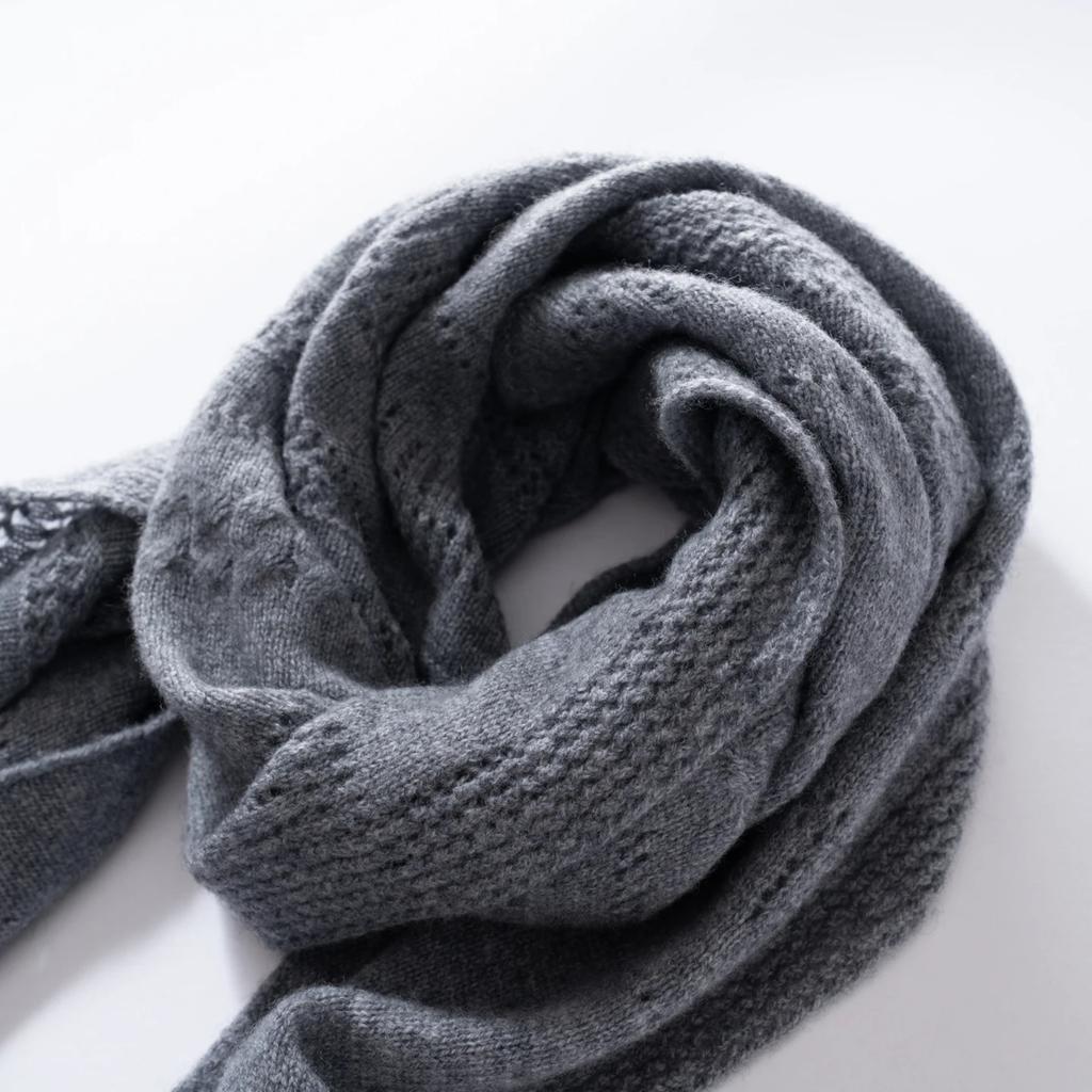 Women's 100% Cashmere Hollow Triangle Shawl Solid Color Face Protection Scarf for Elegant Fashionable Winter Outdoor Banquet