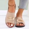 Women's European & American Flat Sandals - Elastic Band with Metal Ornaments, Plus Size, Beach Style