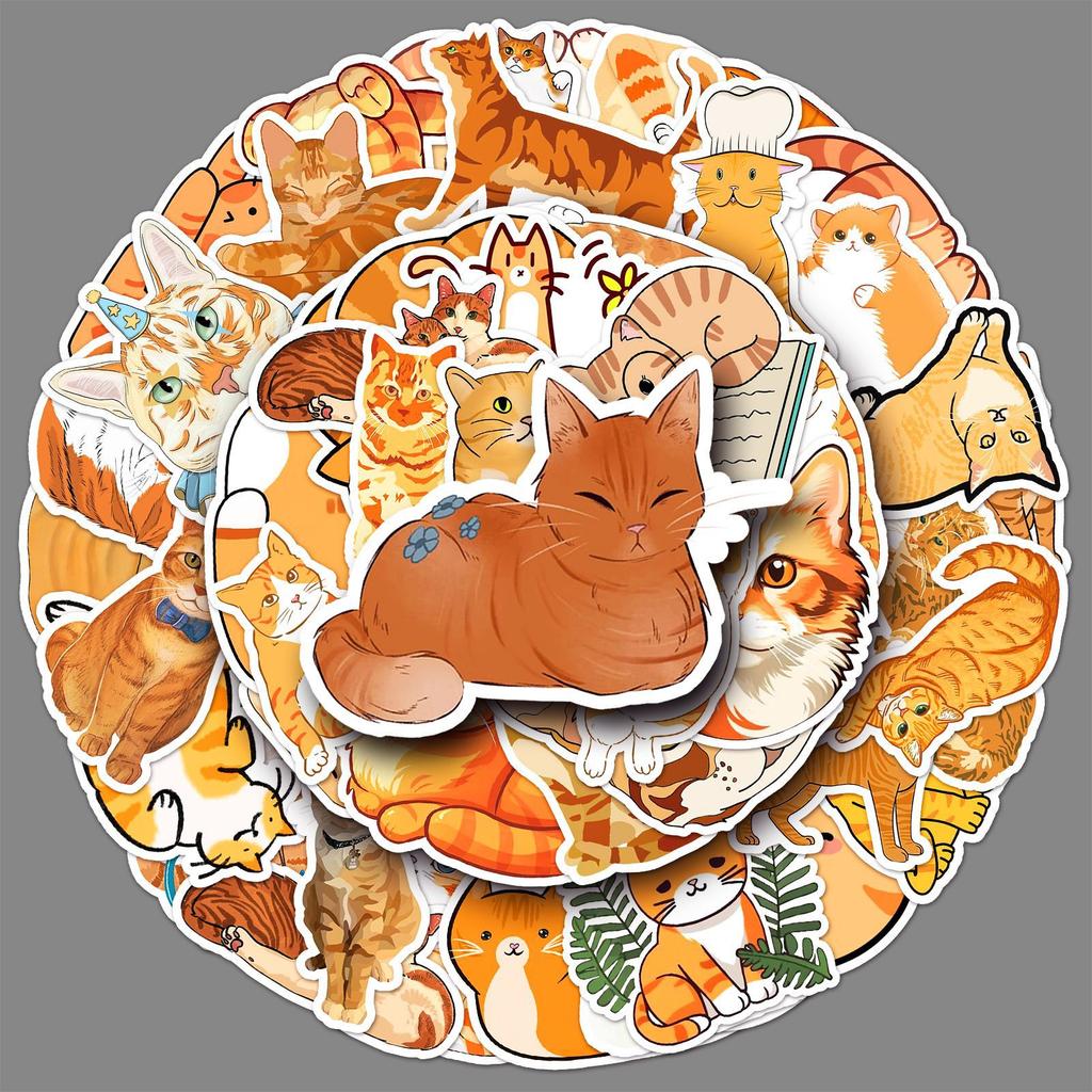50 Orange Cat Doodle Stickers Personalized Cartoon Cute Cat Decorative Mobile Phone Case Water Cup Suitcase Stickers