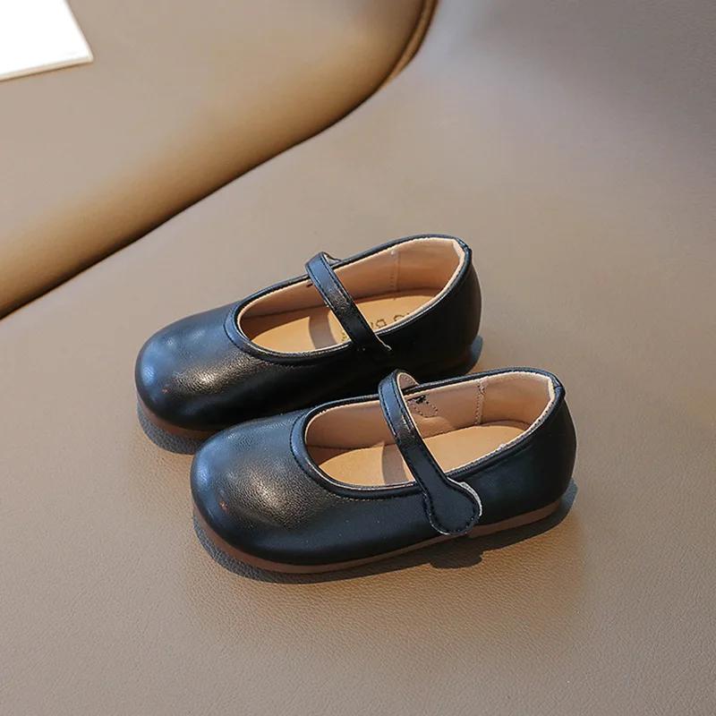 2024 New Girls Casual Shoes Shallow Versatile Soft Breatheable Simple Non-slip Fashion Children Leather Shoes Hook & Loop Korean