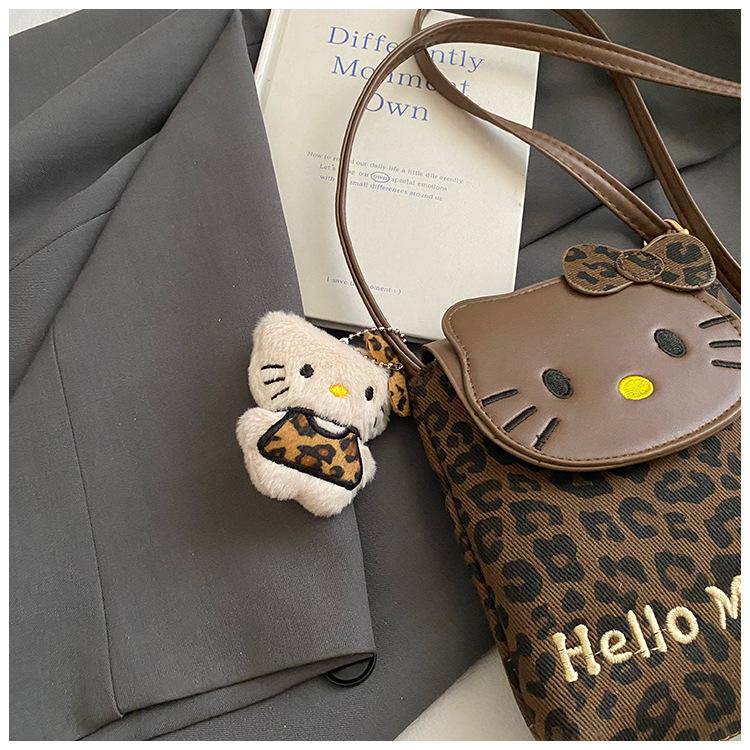 Korean Leopard Print Suede Mini Crossbody Bag - Cute Cat Flap Shoulder Bag for Women