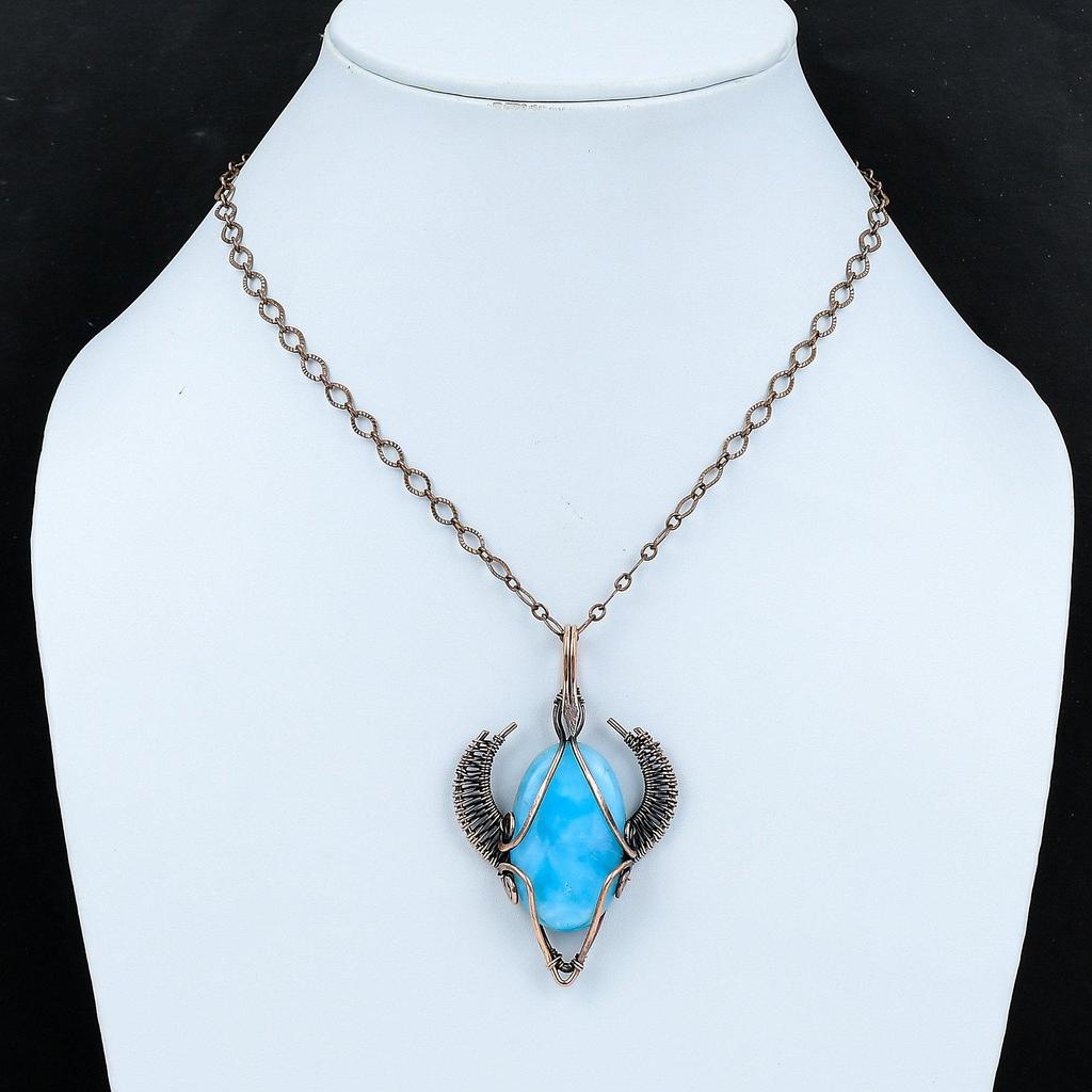 Кулон с гемиморфитом и драгоценным камнем, кулон в медной проволоке, кулон в форме лица быка, медные украшения ручной работы, подарок для него, ювелирные изделия в проволочной оболочке