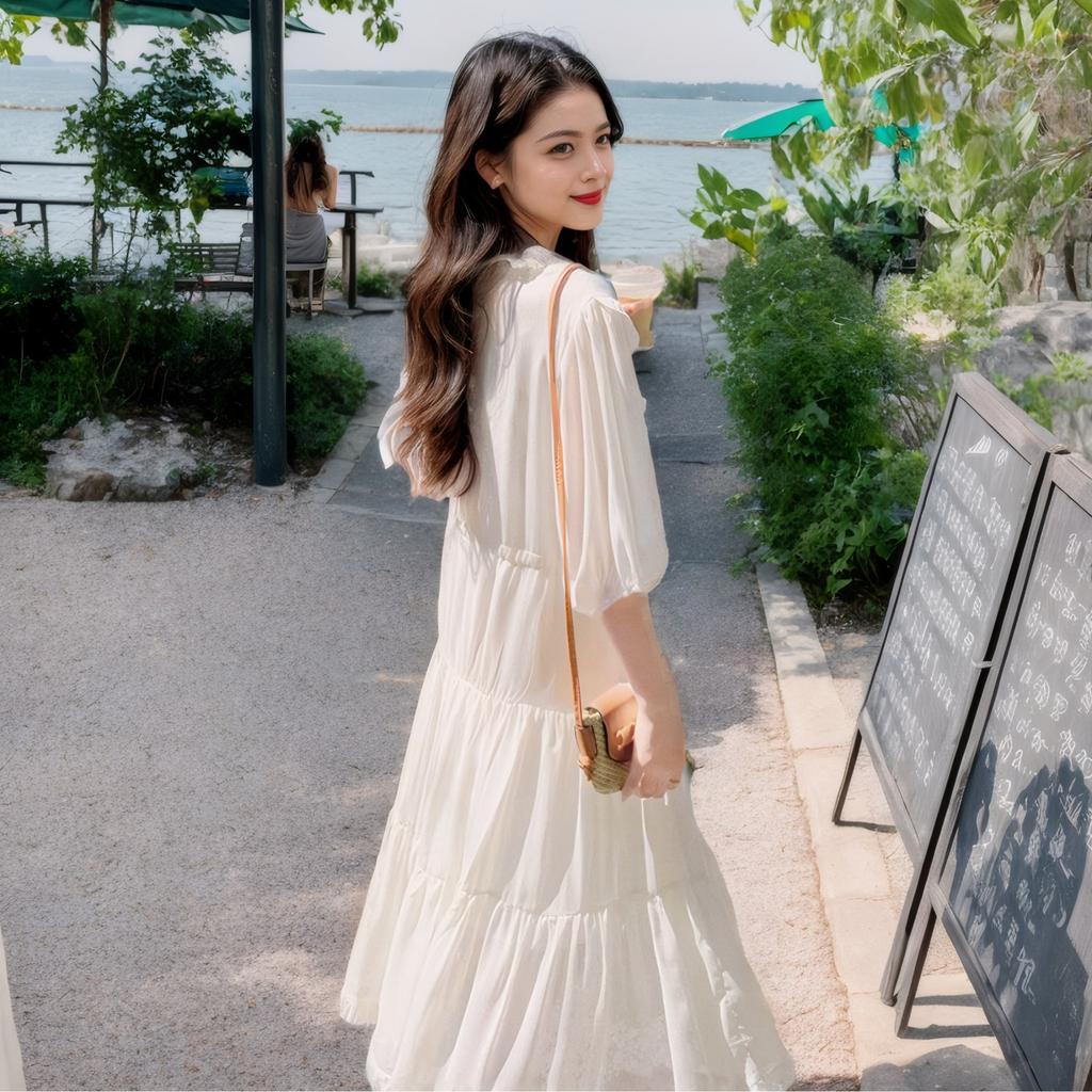 Новое летнее белое лунное платье для женщин с французскими черными ушками, шифоновая шнуровка на талии, утягивающая и милая белая юбка First Love