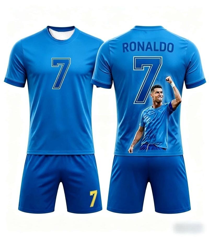 Летняя Новинка Горячая Распродажа Модный Футбольный Комплект с Футболкой с Коротким Рукавом и Шортами Роналду #7 Дышащая Семейная Детская Одежда